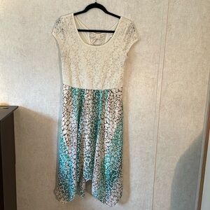 Cato multicolor short sleeve midi dress size medium with floral bodice.